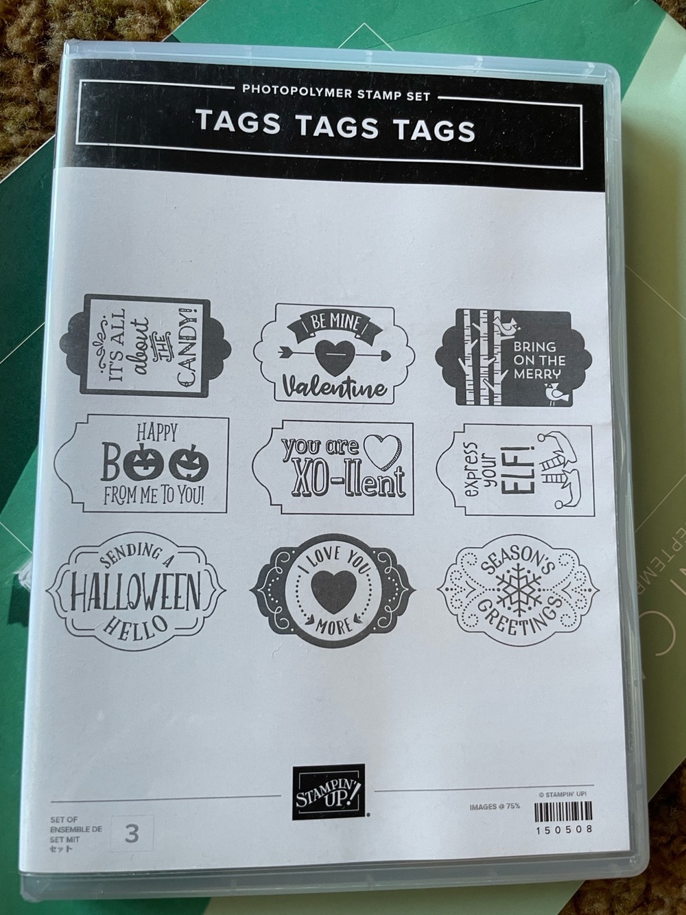 Stampin' Up! Tags Tags Tags Photopolymer Stamp Set with Punch- Black and White